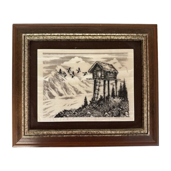 Kiana The Alaska Mint Bill Devine Wood Framed Marble Artwork Birds Scenic Vtg - Picture 2 of 6